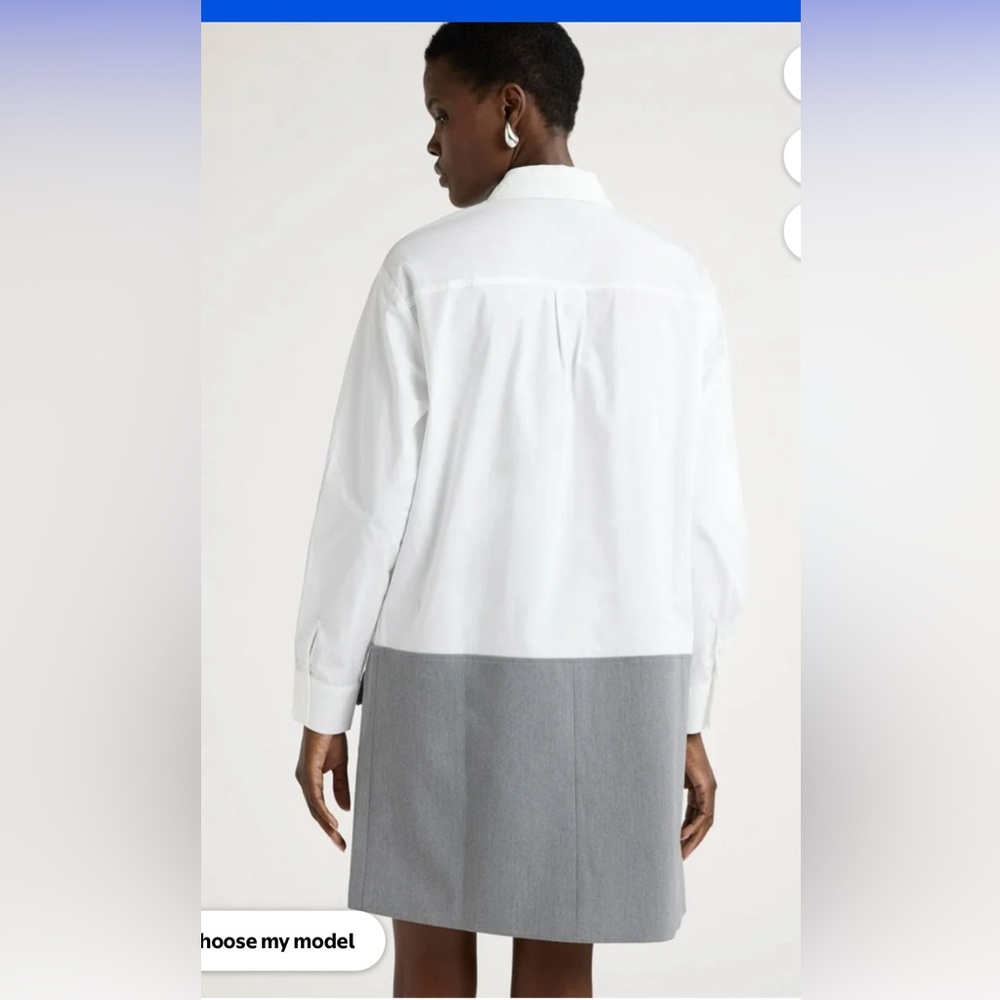 NWT Scoop Shirt Dress Mix Media Poplin Suiting Mini Oversized Long Sleeve Sz XS - Picture 6 of 16